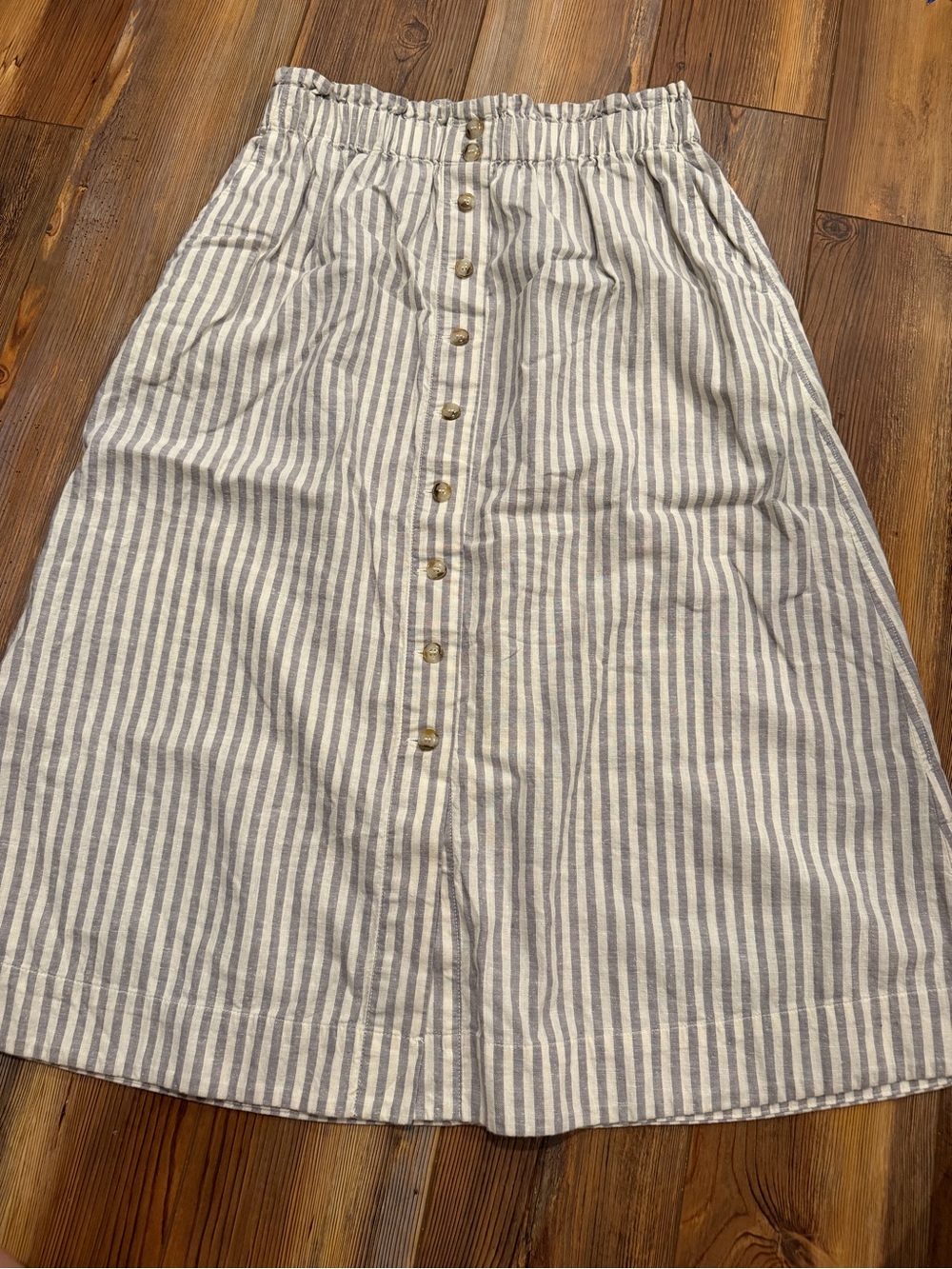 Madewell Hemp Cotton Striped Paperbag Midi Skirt Pockets Size Small - Picture 2 of 6